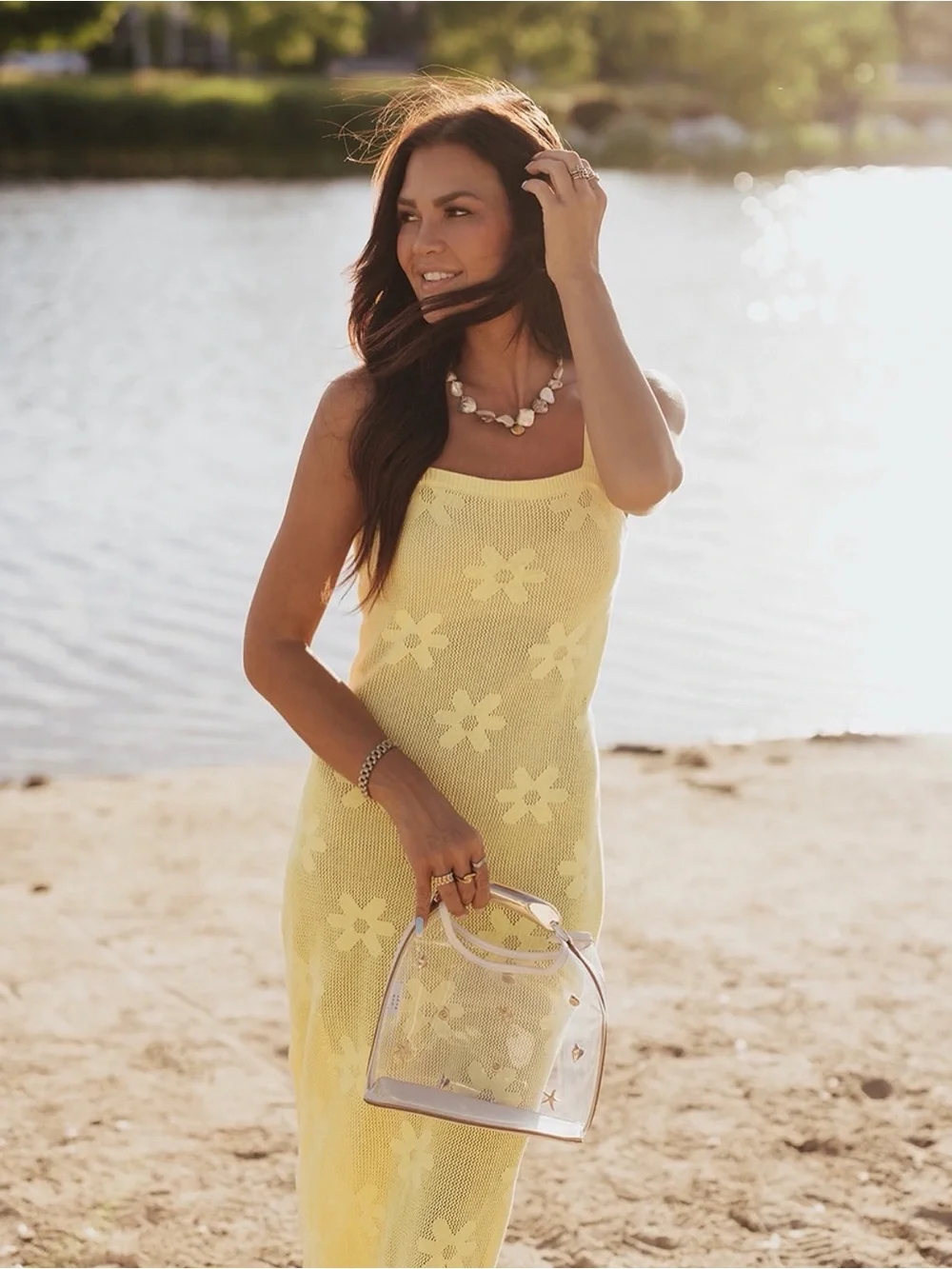 Beach Riot Yellow Floral Mesh Maxi Swim Coverup